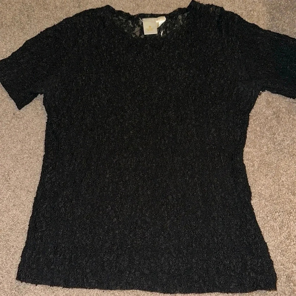 Vintage Gold Label Victoria’s Secret Black Lace Short Sleeve Top Size Large - Picture 2 of 3